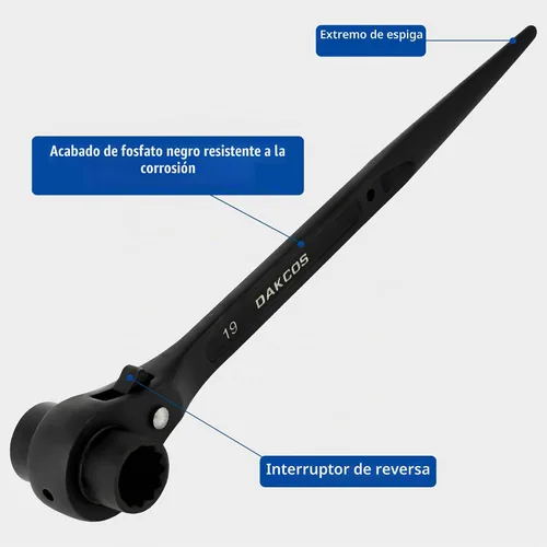 Vista 3 de DAKCOS 2 Piezas 19 mm×22 mm O 3/4"×7/8" 12 Puntos Llave de Trinquete de Doble Extremo con Enchufe de Andamio Spud, Negro