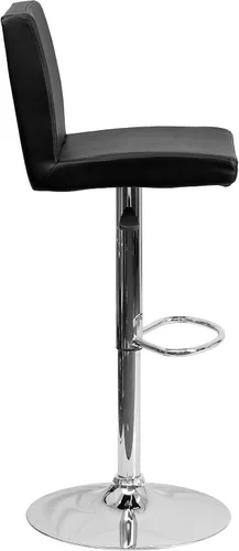Vista 8 de Flash Furniture Taburete de bar contemporáneo de vinilo negro ajustable con panel trasero y base cromada (paquete de 1)