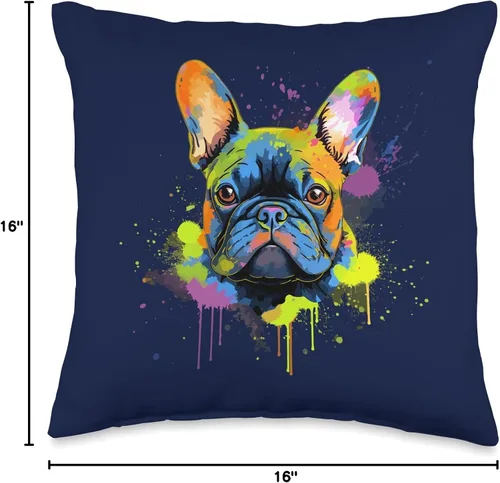 Vista 4 de French Bulldog Dog Lover Gifts Women Girl Cojín gráfico de Bulldog francés con retrato artístico de mascotas con diseño de perro francés y mamá, 16