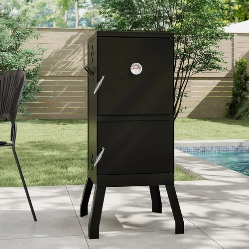 Vista 9 de Happygrill Parrillas de Carbón, Parrilla Ahumadora BBQ Vertical de 40" con Termómetro Integrado, Reguladores de Aire Ajustables, Bandeja de Agua