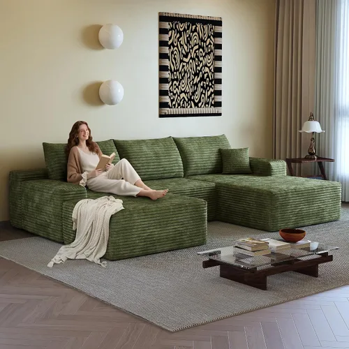 Vista 19 de Sofás seccionales de 105" para sala de estar, sofá cloud con forma de L tapizado, sofás modulares sin estructura rígida, sofá seccional moderno