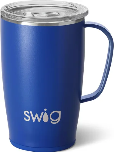 Vista 7 de Swig Life - Taza de viaje de 18 onzas, vaso con aislamiento con asa y tapa, apto para portavasos, apto para lavavajillas, de acero inoxidable, taza