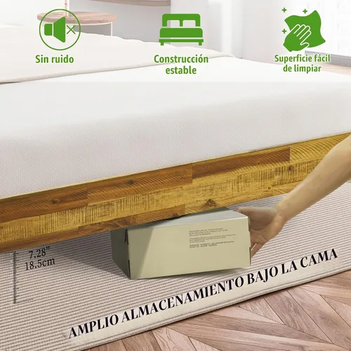 Vista 6 de Acacia Sierra Marco de cama con cabecero de madera maciza, base de cama Queen, cabecera alta de madera compatible con todo tipo de colchones,