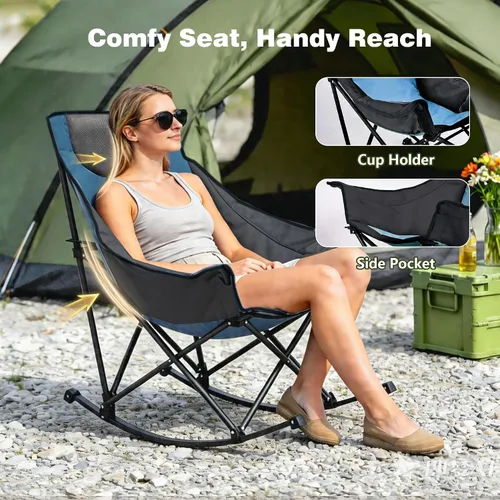 Vista 4 de SUNNYFEEL Silla de Camping Balancín Extra Grande, Silla de Patio Completamente Acolchada con Bolsillo Lateral, Silla Reclinable de Césped Portátil
