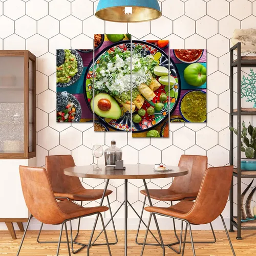 Vista 2 de Nachic Wall Lienzo decorativo para pared de cocina, 4 piezas, colorido, comida mexicana, pintura fotográfica, vida muerta, verduras, frutas, póster