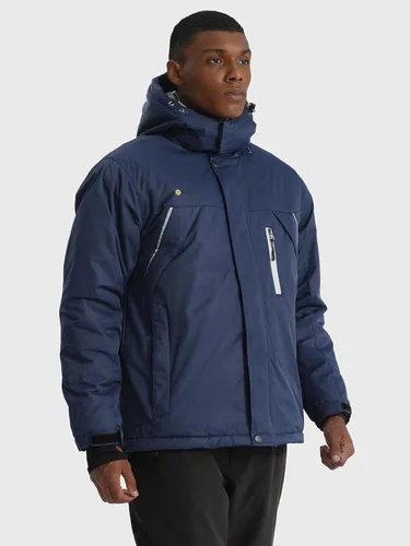 Vista 2 de GEMYSE Chaqueta de esquí a prueba de viento para hombre, impermeable, con capucha y varios bolsillos