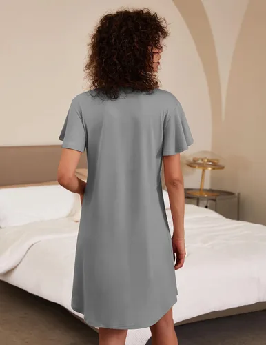 Vista 5 de Ekouaer - Pack de 2 camisones de manga corta para mujer, cómodos y suaves, pijama estilo vestido para dormir