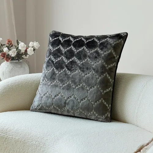 Vista 3 de Fundas de almohada con diseño de terciopelo de corte morisco, elegante y lujosa, color gris, fundas de cojín decorativas grandes para sofá, cama