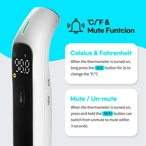 Vista 6 de HubiBaby - Termómetro infrarrojo sin contacto para adultos, termómetro digital preciso para la frente, pantalla LED grande, alarma de fiebre