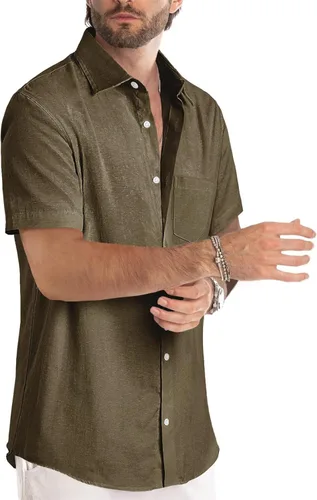 Vista 263 de JMIERR Camisas de vestir a rayas con botones y manga corta para hombre