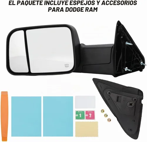 Vista 4 de Espejo lateral del conductor compatible con Dodge Ram 1500 2009-2018, Dodge Ram 2500 3500 2010-2018, espejos de remolque con luz de giro calentada