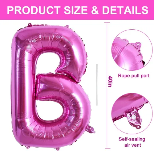 Vista 2 de TONIFUL Globos grandes de 40 pulgadas de color rojo rosa con letras B, globos gigantes de letras del alfabeto, globos grandes de Mylar