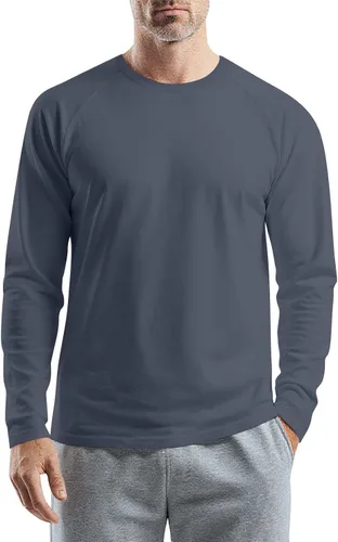 Vista 14 de Camisetas para hombre, manga larga, color sólido, cuello redondo, camisetas básicas informales, M-3XL
