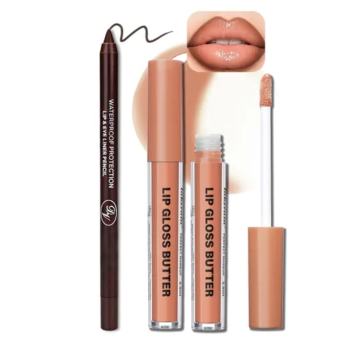 Vista 109 de BAISEN DIARY 2 en 1 doble punta mate delineador de labios y brillo de labios, lápiz combinado de labios marrón nude degradado, delineador de labios
