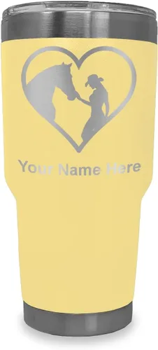 Vista 7 de LaserGram Vaso aislado al vacío de 20 onzas, corazón de vaquera de caballo, grabado personalizado incluido (negro)