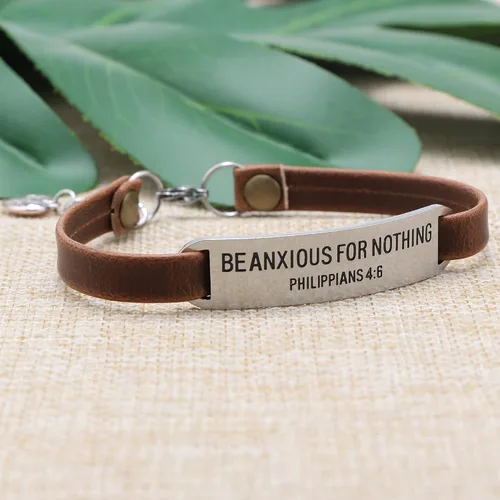 Vista 4 de UNQJRY - Pulsera de cuero vintage con mensaje inspirador grabado de versículos de la biblia, pulsera vintage elástica para mujeres y adolescentes