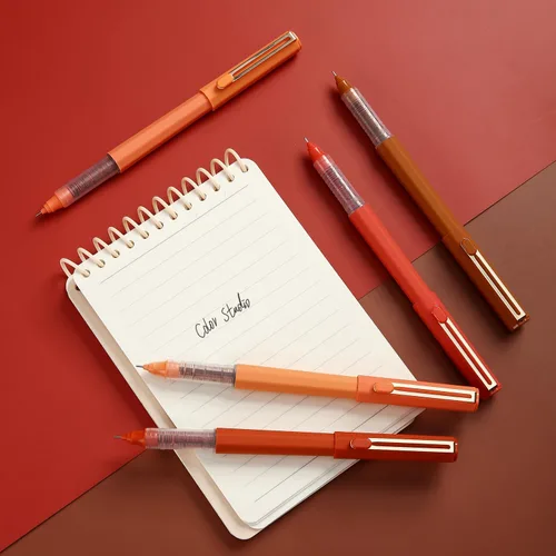 Vista 7 de M&G 5 bolígrafos de tinta líquida de punta ultrafina de 0.020 in, tinta negra, de secado rápido, con soporte para bolígrafo caramelo, escritura