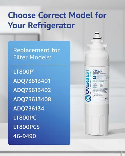 Vista 2 de Overbest Filtro de agua para refrigerador ADQ73613401, repuesto para LG® LT800P®, ADQ73613402, ADQ73613408, ADQ75795104, Kenmore 9490, 46-9490