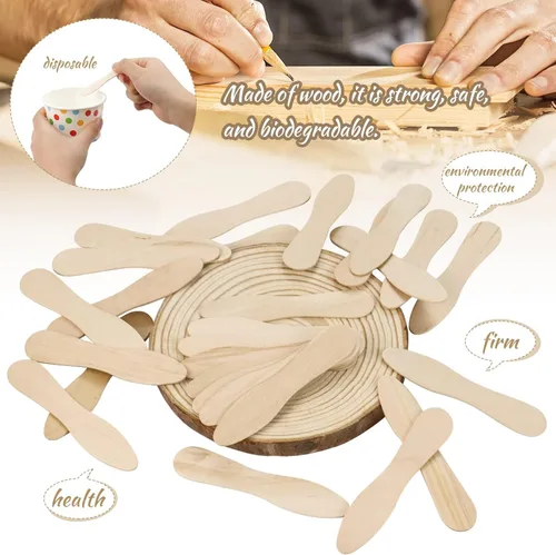 Vista 4 de 400 cucharas pequeñas de madera, mini cucharas desechables para degustación de helado, cuchara de muestra de madera de 3 pulgadas para manualidades