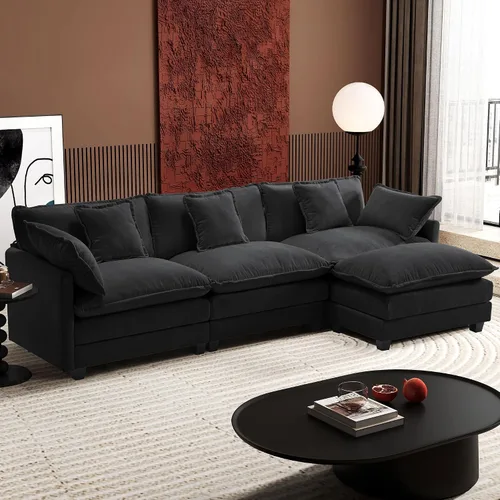 Vista 34 de Ihanherry - Sofá de nube de 3 plazas en L, modular, de asiento profundo, para sala de estar, cómodo cojín de asiento tapizado de doble capa, tela