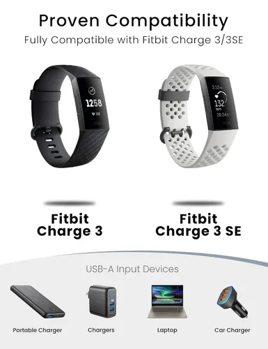 Vista 2 de Sinoacc Cargador para Fitbit Charge 3 Cable de carga USB de repuesto para Fitbit Charge 3 Fitness Activity Tracker 3.3 pies/1M