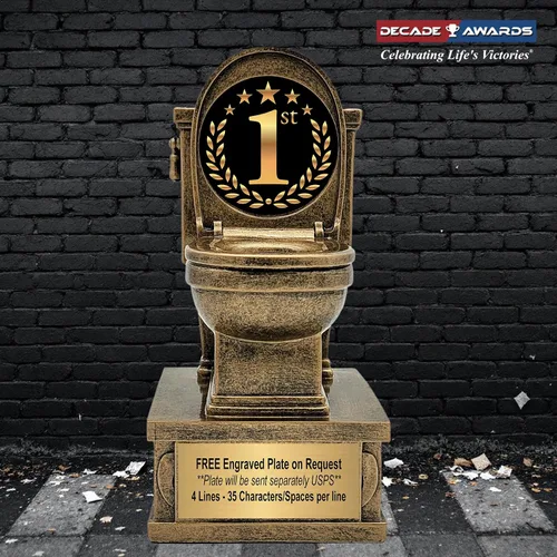 Vista 2 de Decade Awards Trofeo de pedestal dorado para inodoro con insertos opcionales, 7 pulgadas de alto, placa grabada bajo petición 1er lugar