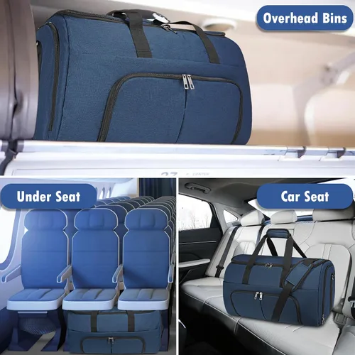 Vista 7 de Bolsas de lona para ropa de viaje, bolsa de lona convertible para hombres y mujeres, almacenamiento en seco y húmedo, compartimento para zapatos, 2