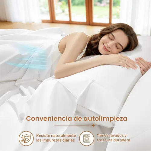 Vista 6 de SONORO KATE Juego de sábanas con infusión de plata, 100% algodón con tecnología de autolimpieza, 600 hilos, transpirables, hipoalergénicas, 3 veces