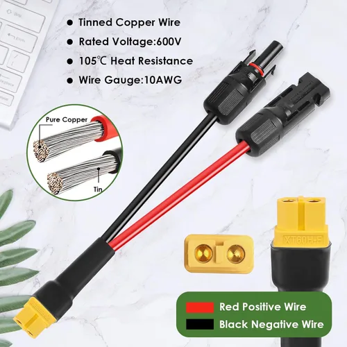 Vista 3 de MOOKEERF Cable de extensión solar a XT60 10AWG 3FT conector solar a XT60 Cable adaptador para panel solar a estación de energía portátil Generador