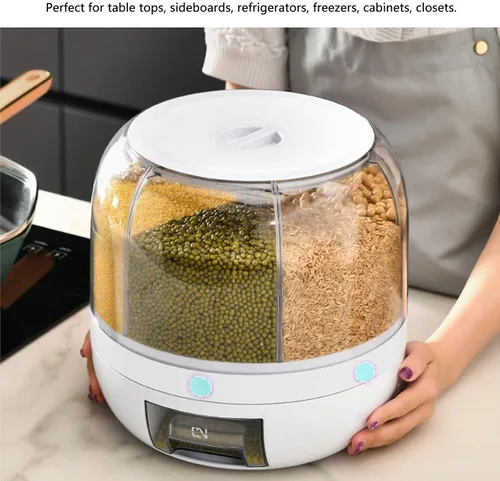 Vista 9 de Dispensadores de cereales Dispensador de arroz de gran capacidad, contenedor de almacenamiento de granos, dispensador de alimentos secos