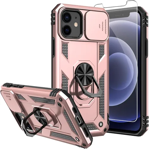 Vista 9 de Funda para iPhone 12, con protector de pantalla y funda para cámara, [grado militar] de 16 pies. Funda a prueba de caídas con soporte magnético