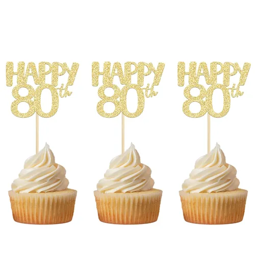 Vista 10 de Gyufise Paquete de 24 adornos dorados para cupcakes número 10 para celebrar cumpleaños de 10 años, bodas, aniversarios, fiestas, suministros