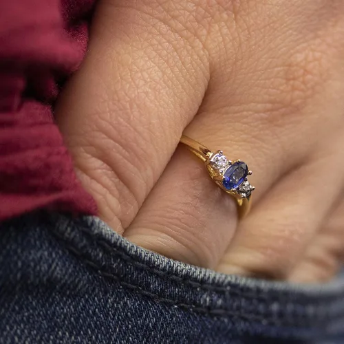 Vista 3 de Anillo de zafiro y diamante en oro amarillo de 14 quilates