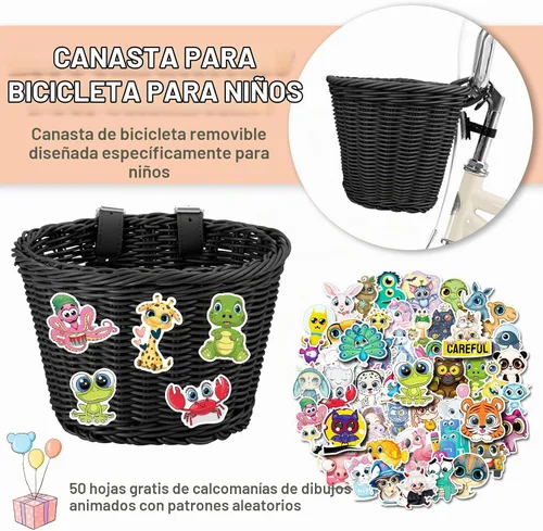 Vista 5 de Cesta delantera para bicicleta de niños, tejida a mano multicolor, para niños y niñas