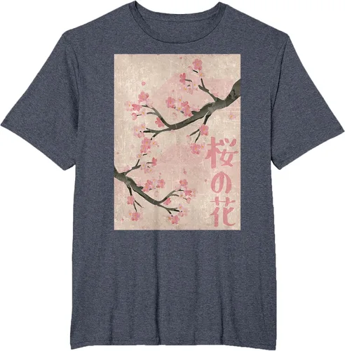 Vista 67 de Cherry Blossom Japanese Vintage Woodblock Japan Pink Sakura T-Shirt Asphalt Grey