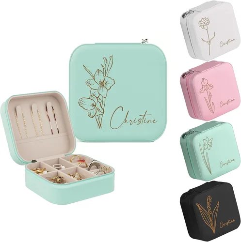 Vista 8 de ALBK Regalos personalizados para mujeres Estuche de viaje de joyería de cuero personalizado, caja de joyería de dama de honor, organizador de joyas