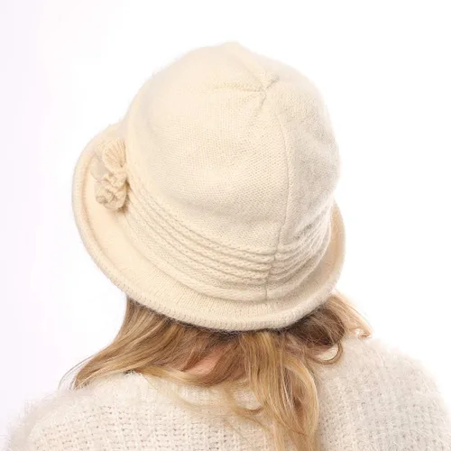 Vista 22 de C-US - Gorro de punto cálido para mujer, con visera de ganchillo con acento de flores
