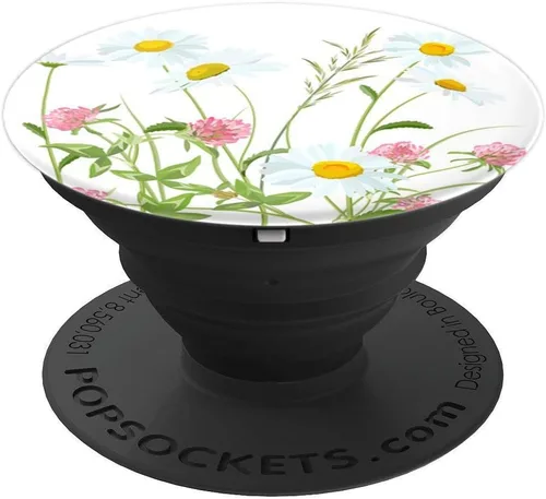 Vista 4 de Soporte para teléfono celular con diseño de margaritas blancas, con rosas y flores, para teléfonos y tabletas