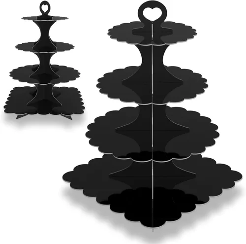 Vista 8 de Soporte redondo negro para cupcakes de 4 niveles, paquete de 2, elegante exhibición de postres para bodas, fiestas, cumpleaños