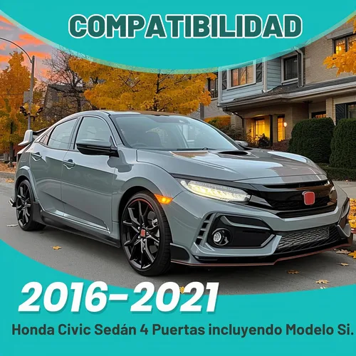 Vista 2 de KUAFU Extensión de Falda Lateral de Repuesto Compatible con Honda Civic 2016-2021 de 4 Puertas Sedán (Incluyendo Modelo Si) Estilo Type-R Protector