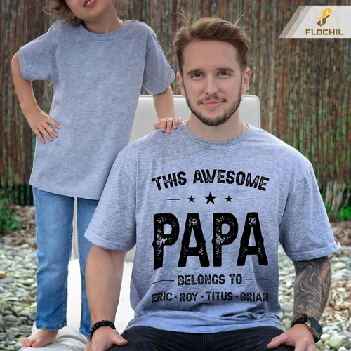Vista 2 de FLOCHIL Camisa personalizada para papá para hombres, camisa de papá personalizada con nombres de niños, camiseta personalizada para el día