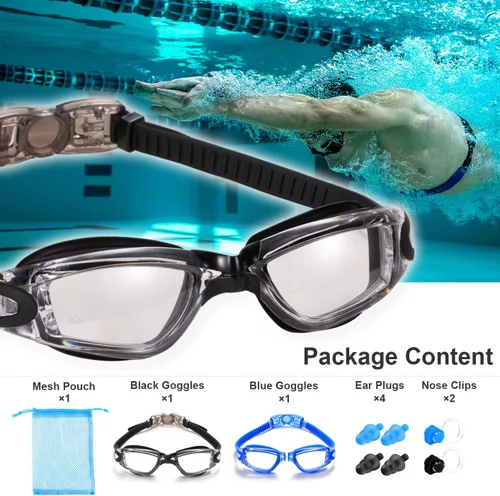 Vista 6 de Gafas de natación, paquete de 2 gafas de natación para adultos, hombres, mujeres, jóvenes, niños