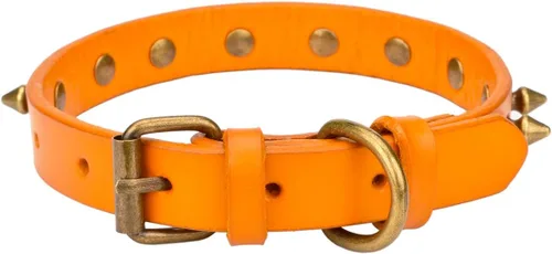 Vista 2 de Collar de cuero vacuno genuino ajustable para gatos y cachorros de perro, A-amarillo marrón