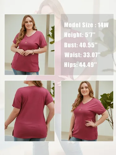 Vista 6 de VISLILY Camisetas de verano con cuello en V y manga enrollada para mujer