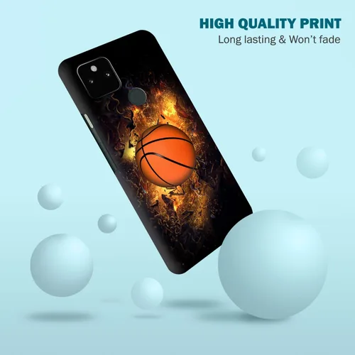Vista 5 de GlamCase for Google Pixel 5a 5G, Pixel 5a Case - Basketball On Fire Printed Cute Slim Fit Hard Plastic Protective Designer Back Phone Case/Cover for