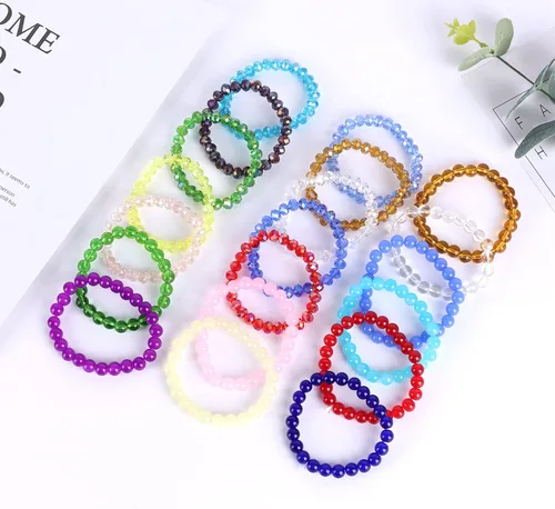 Vista 6 de Svovin 20 pulseras elásticas de cuentas de 0.315 pulgadas para mujer, cristal de cristal, hechas a mano, elásticas, multicolor, apilables, redondas