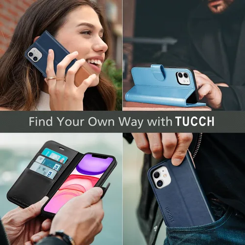Vista 9 de TUCCH Funda tipo cartera para iPhone 11, [con bloqueo RFID] ranuras para tarjetas, soporte, cierre magnético, funda protectora de piel sintética