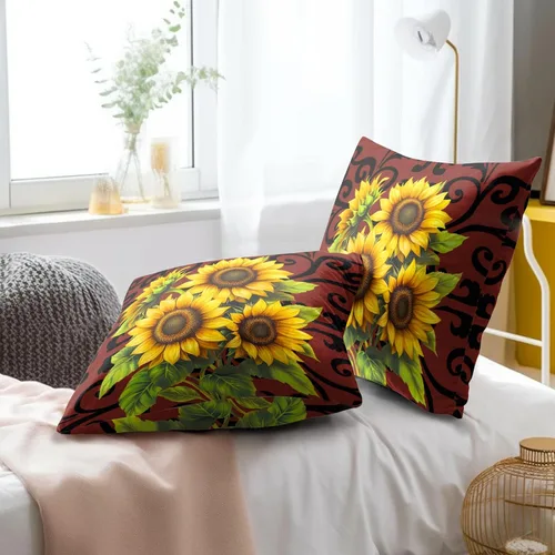 Vista 7 de Giwawa Juego de 2 fundas de almohada decorativas con diseño floral de girasol de 16 x 16 pulgadas, fundas de cojín decorativas para el hogar, sofá
