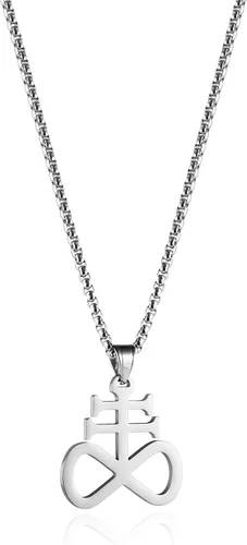 Vista 3 de HZMAN Collar unisex con colgante de cruz de Leviatán Satanás de acero inoxidable, joyería religiosa
