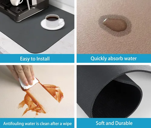 Vista 6 de Tapete de secado de platos para encimera de cocina, 20 x 12 pulgadas, lavable, almohadilla de secado rápido de platos, parte trasera de goma Flores